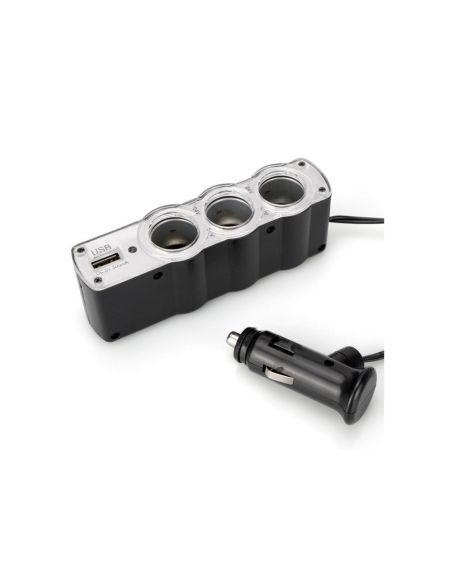 Разклонител за запалка с 3 гнезда и USB слот, 500mA