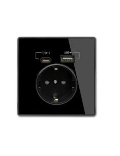 Електрически Контакт с USB Зарядно  Черен Мат, Пластмасов Корпус 2