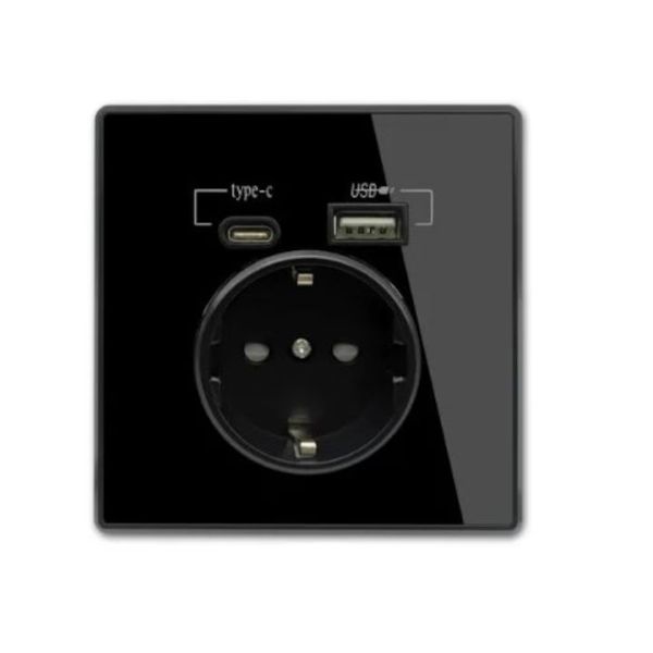Електрически Контакт с USB Зарядно  Черен Мат, Пластмасов Корпус