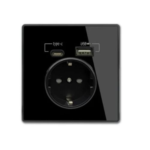 Електрически Контакт с USB Зарядно  Черен Мат, Пластмасов Корпус