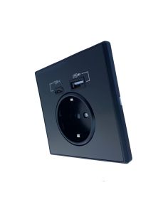 Електрически Контакт с USB Зарядно  Черен Мат, Пластмасов Корпус