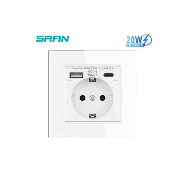 Бял Контакт 16A с USB Type C  Идеален за Модерни Интериори