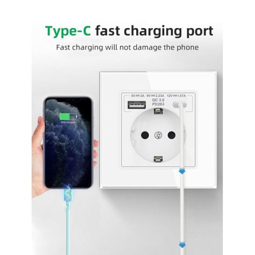 Бял Контакт 16A с USB Type C  Идеален за Модерни Интериори