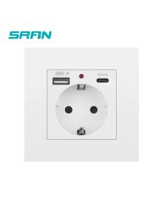 Компактен Шуко Контакт с USB и Type-C – Бял, Пластмасов 2