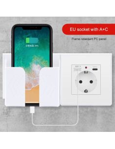 Компактен Шуко Контакт с USB и Type-C – Бял, Пластмасов