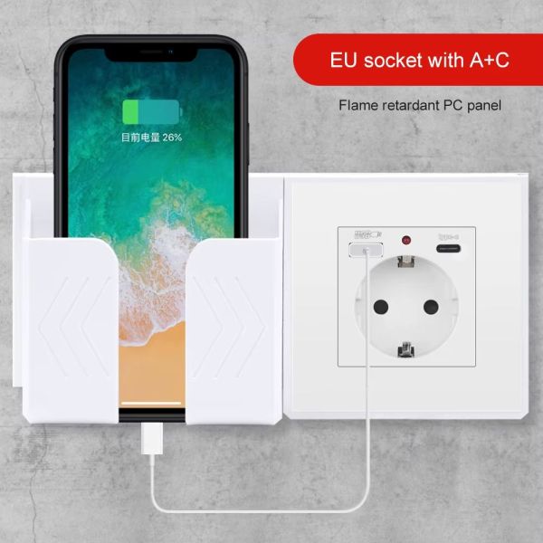 Компактен Шуко Контакт с USB и Type-C – Бял, Пластмасов