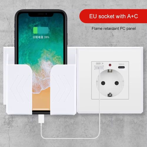 Компактен Шуко Контакт с USB и Type-C – Бял, Пластмасов