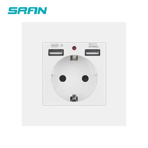 Компактен Шуко Контакт с USB и Type-C – Бял, Пластмасов