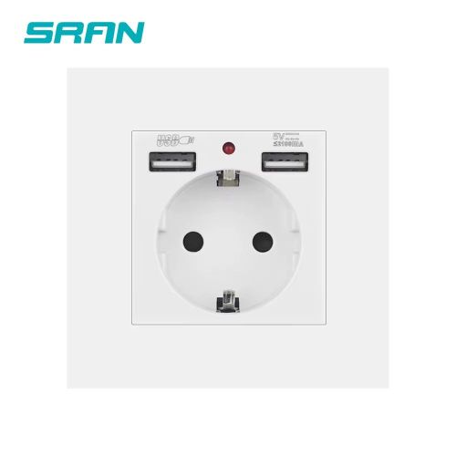 Компактен Шуко Контакт с USB и Type-C – Бял, Пластмасов