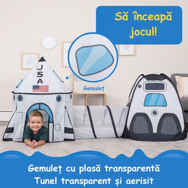 Детска Капсула за Игра с Тунел  Палатка "Космическа Мисия"