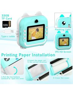 Зелен Моментален Фотоапарат с Bluetooth Връзка FUN PRINT и 2.4" IPS 2