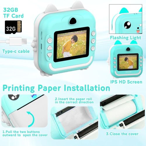Зелен Моментален Фотоапарат с Bluetooth Връзка FUN PRINT и 2.4" IPS