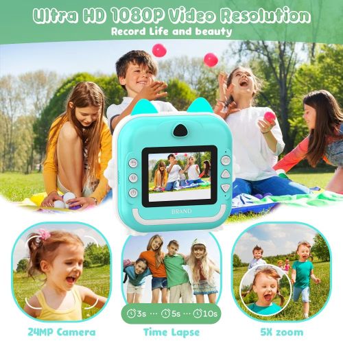 Зелен Моментален Фотоапарат с Bluetooth Връзка FUN PRINT и 2.4" IPS
