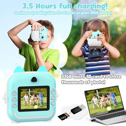Зелен Моментален Фотоапарат с Bluetooth Връзка FUN PRINT и 2.4" IPS