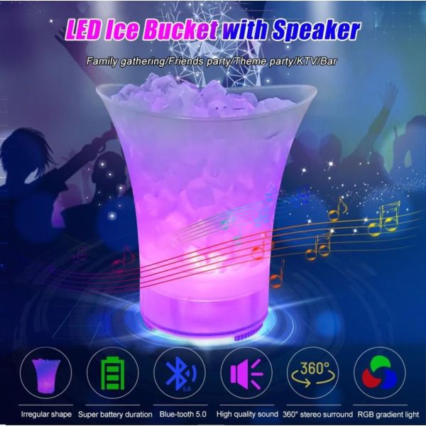 Охладител за Бутилки със Светеща Кофа и Мощна Тонколона 5W за Напитки