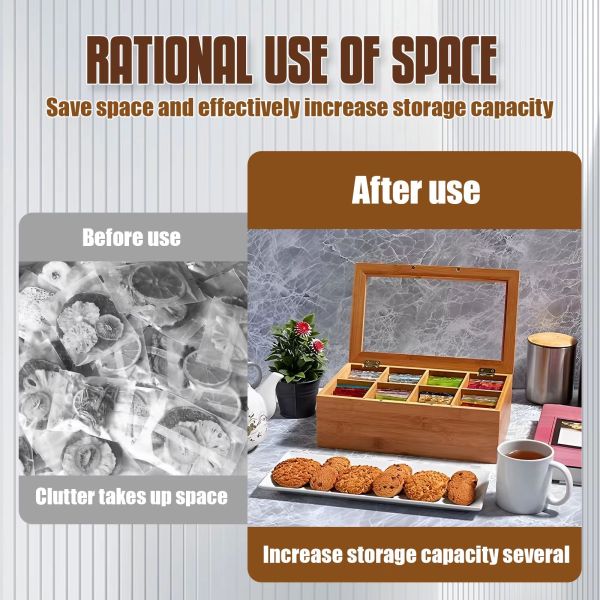 Голям бамбуков органайзер за чай с 12 секции за пакетчета