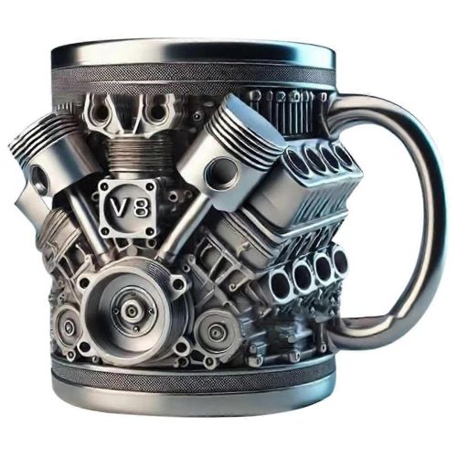 Тематична чаша V8 блок с бутала и цилиндри за подарък