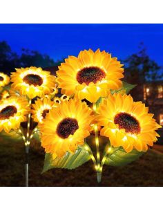Светещ троен слънчоглед за двор със соларно захранване и LED диоди 2