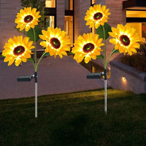 Светещ троен слънчоглед за двор със соларно захранване и LED диоди