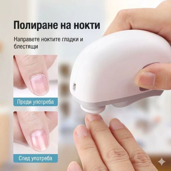 Компактна електрическа нокторезачка с предпазен капак и почистваща четка