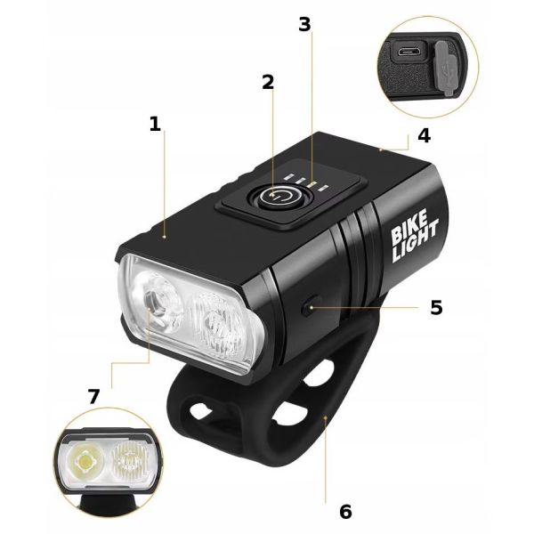 Велосипеден фар с двоен CREE XM L T6 LED диод и червен заден стоп