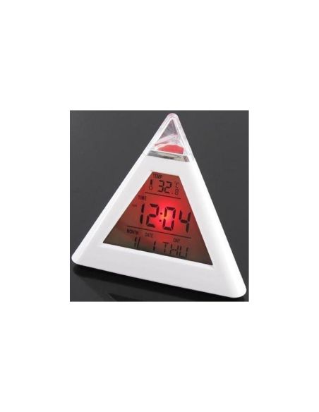 LED будилник и метеостанция с форма на пирамида светещ в 7 цвята
