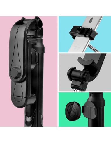 Компактен bluetooth, телескопичен селфи стик и трипод 2 в 1, с LED осветление