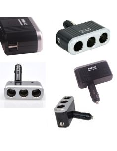 Разклонител за запалка на автомобил с 3 гнезда и USB изходи, 5V 2