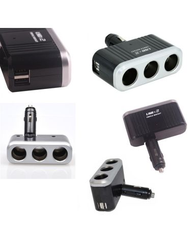 Разклонител за запалка на автомобил с 3 гнезда и USB изходи, 5V