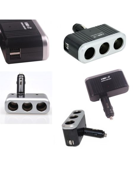 Разклонител за запалка на автомобил с 3 гнезда и USB изходи, 5V