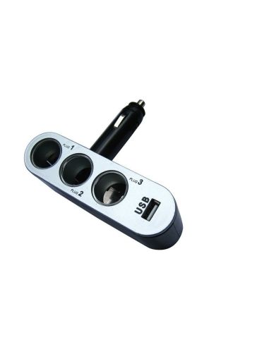 Разклонител за запалка с 3 гнезда и USB, 12V-24V, Твърдо рамо