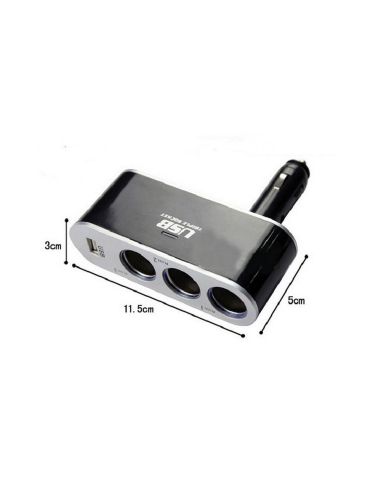 Разклонител за запалка с 3 гнезда и USB, 12V-24V, Твърдо рамо