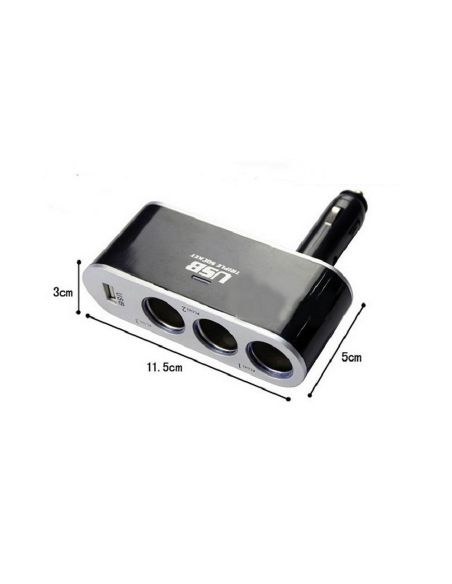 Разклонител за запалка с 3 гнезда и USB, 12V-24V, Твърдо рамо