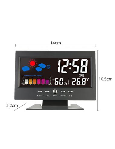 Настолен LCD дигитален часовник с термометър, влагомер, атмосферно налягане, аларма