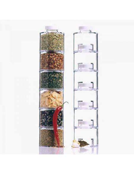 Комплект За подправки Spice Tower, 6бр контейнера за подправки, Безцветен