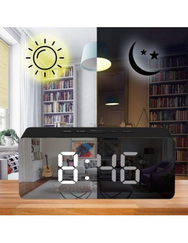 Настолен LCD дигитален часовник с термометър и огледално покритие на дисплея