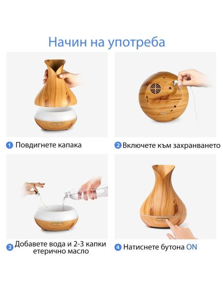 Ултразвуков арома дифузер с етерични масла