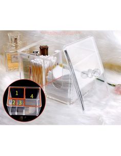 Прозрачна кутия с 4 отделения за козметични тампони, клечки и продукти 2
