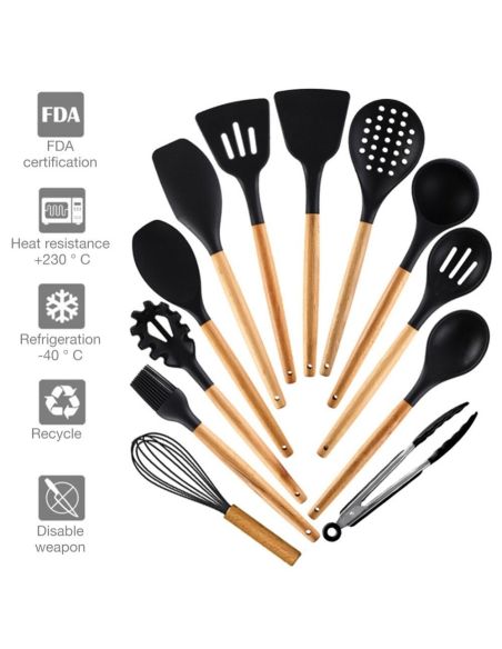 Комплект аксесоари за готвене Силиконови с дървени дръжки