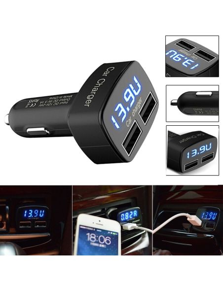 4 в 1 Зарядно за кола с 2 usb 3.1A Волтметър, Амперметър