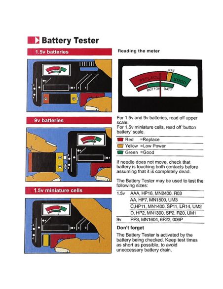 Тестер за батерии AAA, AA, 9V AG372