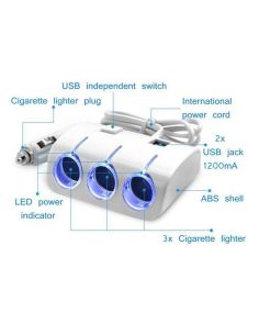 Разклонител за запалка в автомобил с 3 куплунга и 2 бр. USB 2