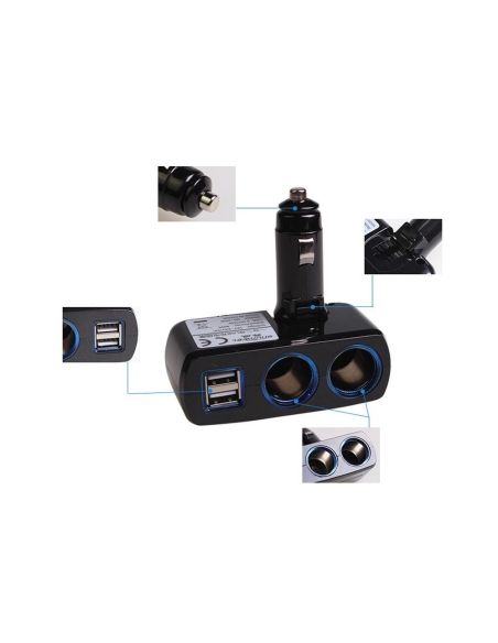 Разклонител на запалка, 2 гнезда за запалка и 2 броя USB за зареждане