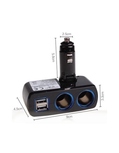 Разклонител на запалка, 2 гнезда за запалка и 2 броя USB за зареждане