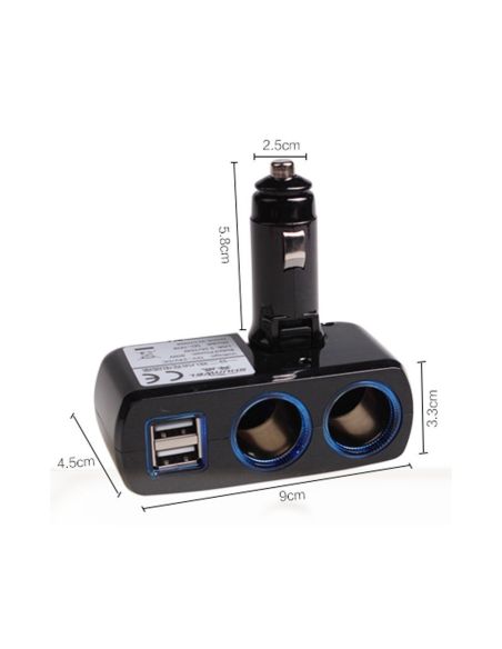 Разклонител на запалка, 2 гнезда за запалка и 2 броя USB за зареждане