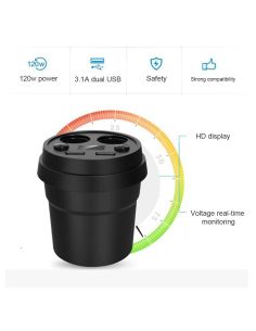 Разклонител за запалка със зарядно и волтметър 3 в 1 - 12V 2
