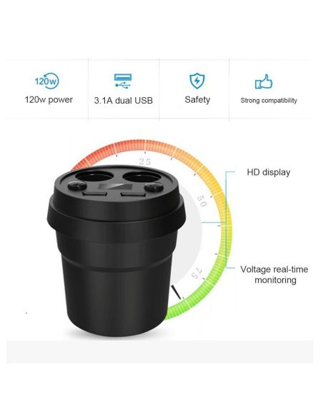 Разклонител за запалка със зарядно и волтметър 3 в 1 - 12V