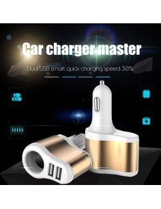 Двоен USB разклонител за кола с 1 гнездо за запалка